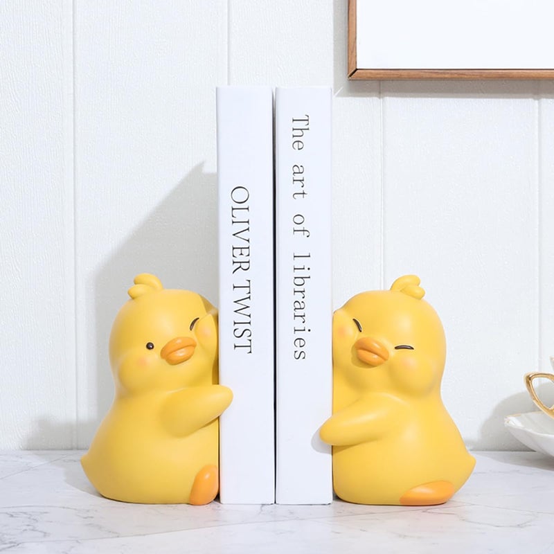 JARPSIRY Cute Hug Ducks Decorative Bookends, Unique Book Ends to Hold Books Creative Resin Book Holder Stopper for Home Office Desk Bookshelf Decoration - Image 3
